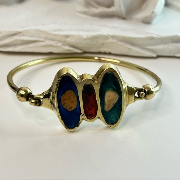 Artisan Made in Greece Inlay Stones Brass Bangle - Picture 8 of 16